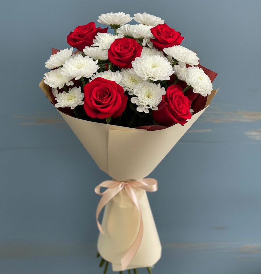 Букет цветов из: Розы и Хризантемы в Белогорье