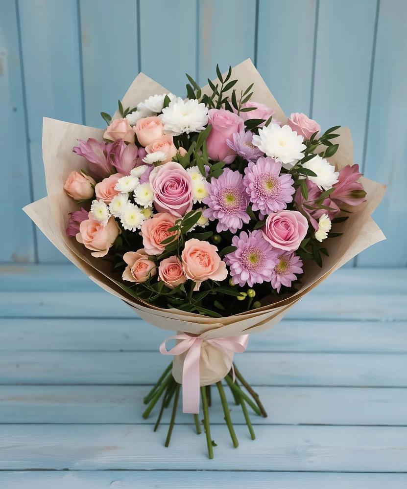 Букет цветов из: Хризантемы, Розы и Альстромерии в Белогорье