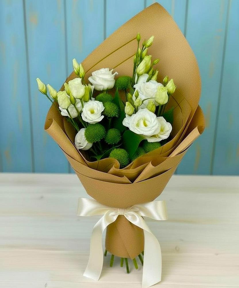 Букет цветов из: Хризантемы и Лизиантусы в Белогорье