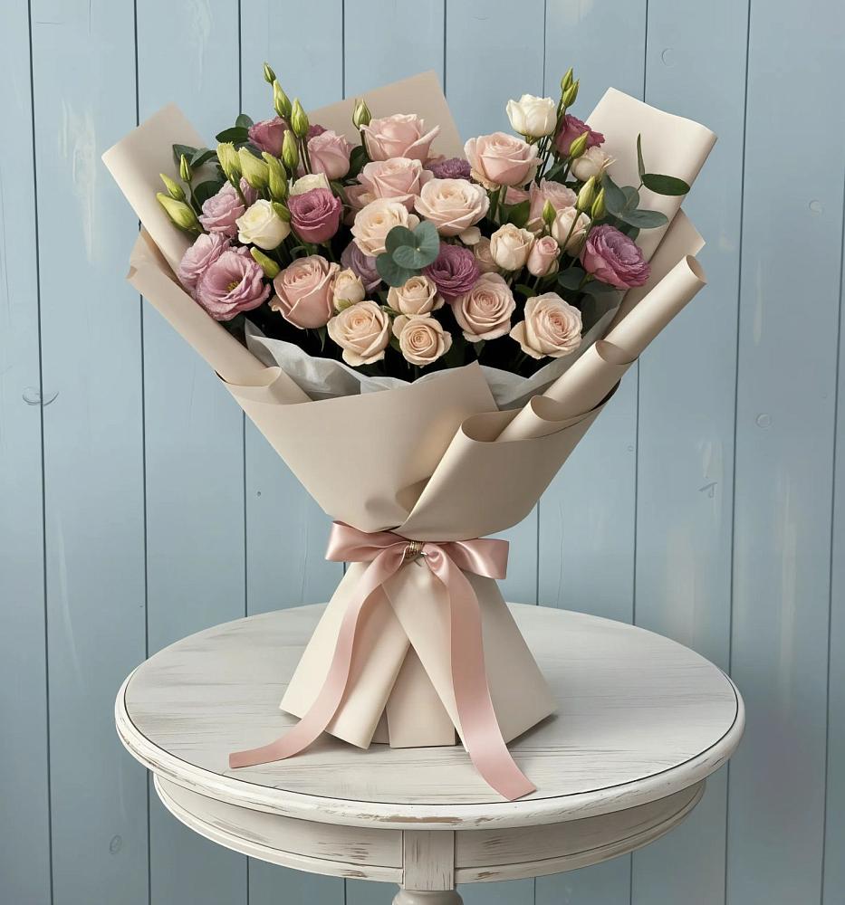 Букет цветов из: Розы и Лизиантусы в Белогорье