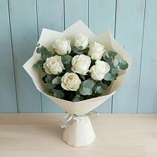 Букет Белые розы в Эвкалипте #REPLACE_PRED# Белогорье