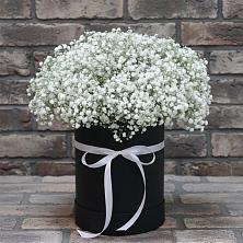 Цветочная композиция из Гипсофила в шляпной коробке в Белогорье