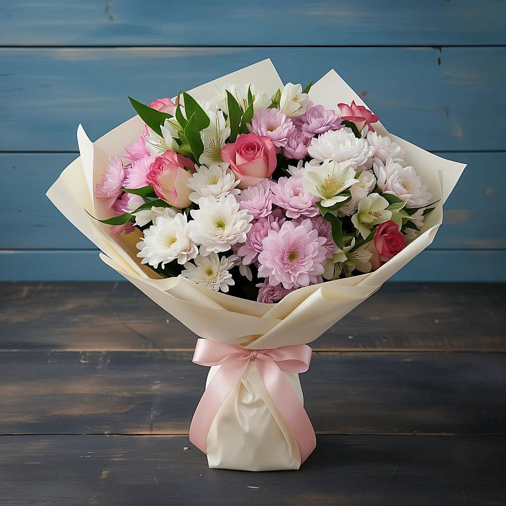 Букет цветов из: Хризантемы, Альстромерии и Розы в Белогорье